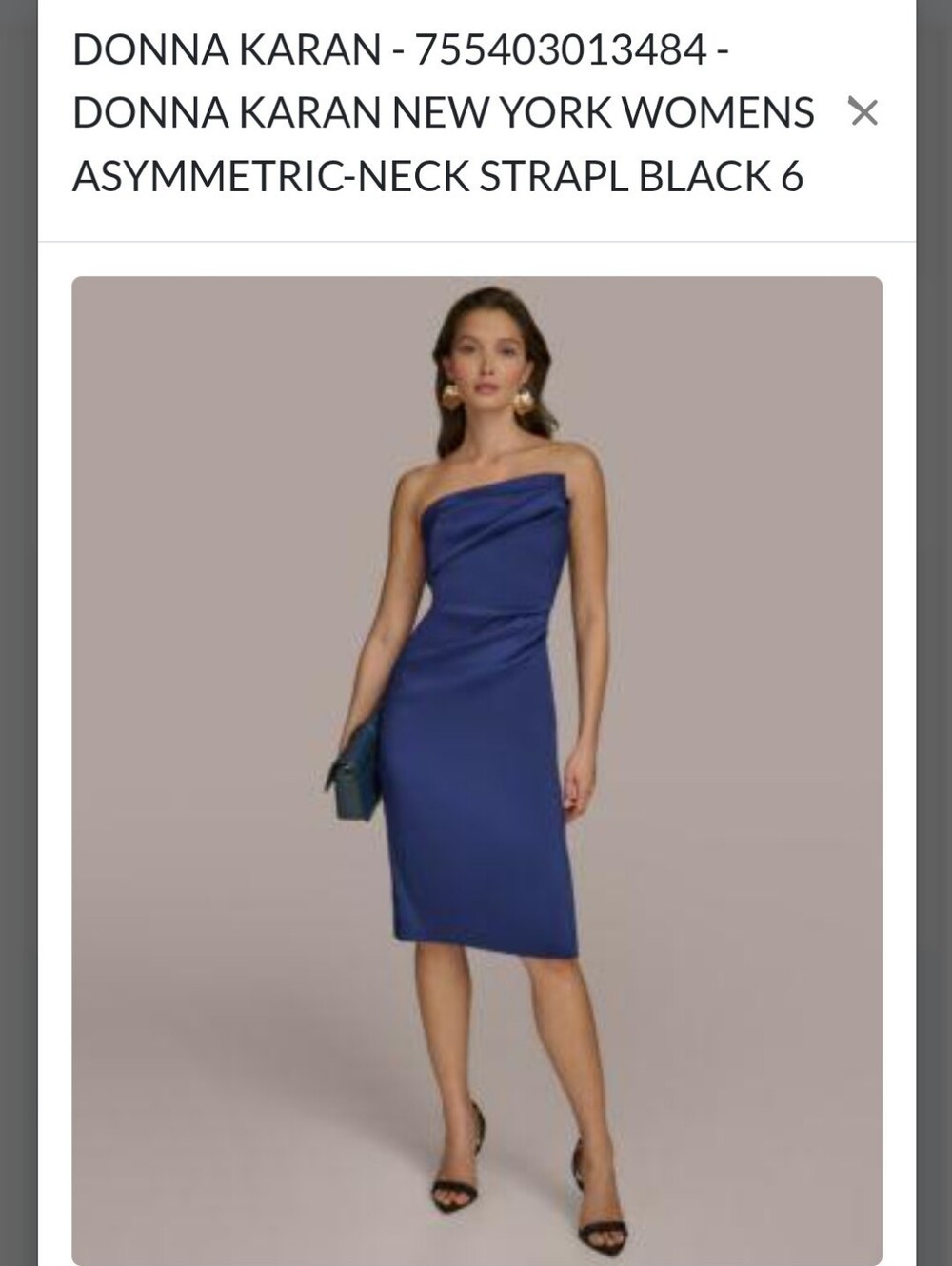 Donna Karan New York Women's Black Asymmetric-Neck Strapless Dress Size 6